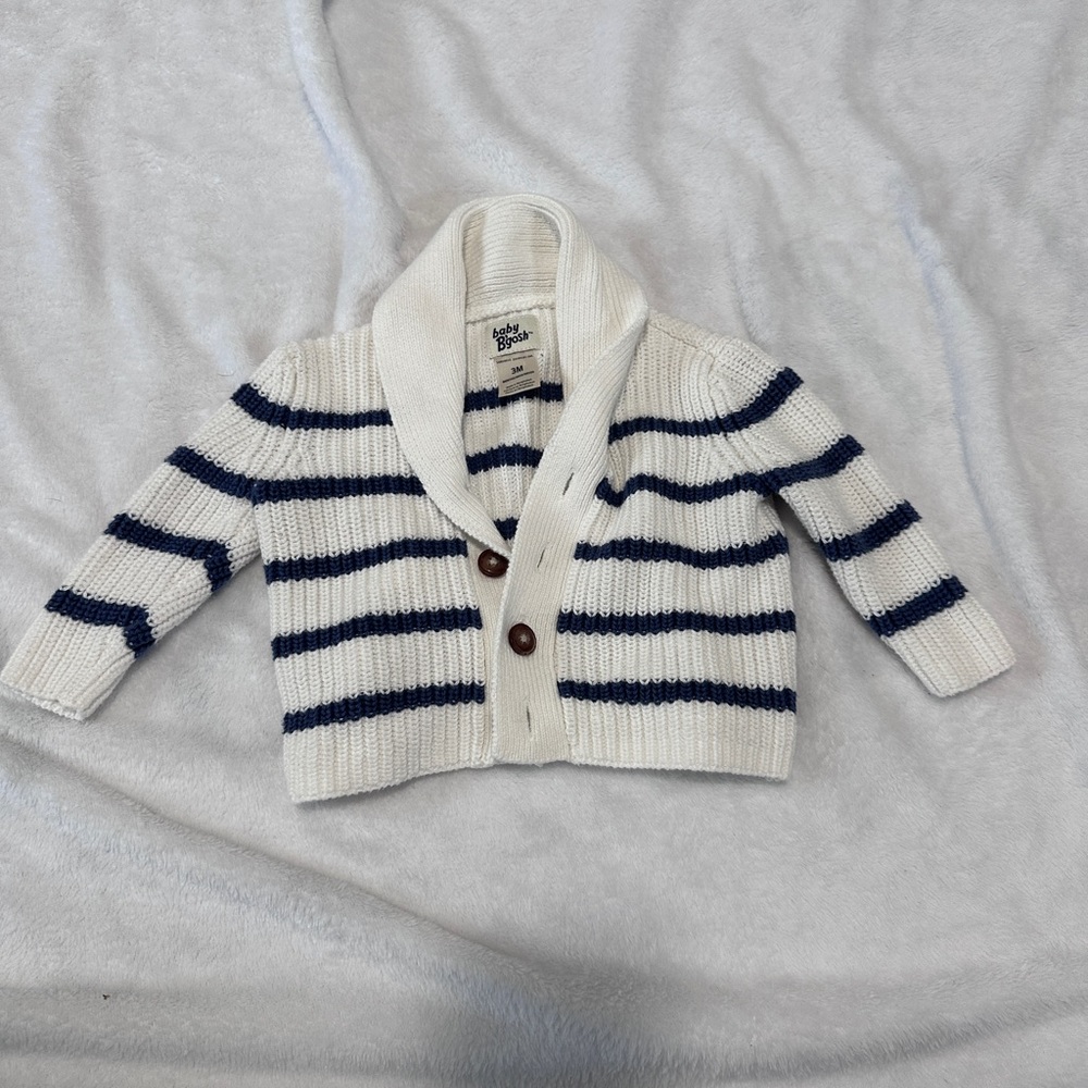 Kids Striped Cardigan - White and Blue